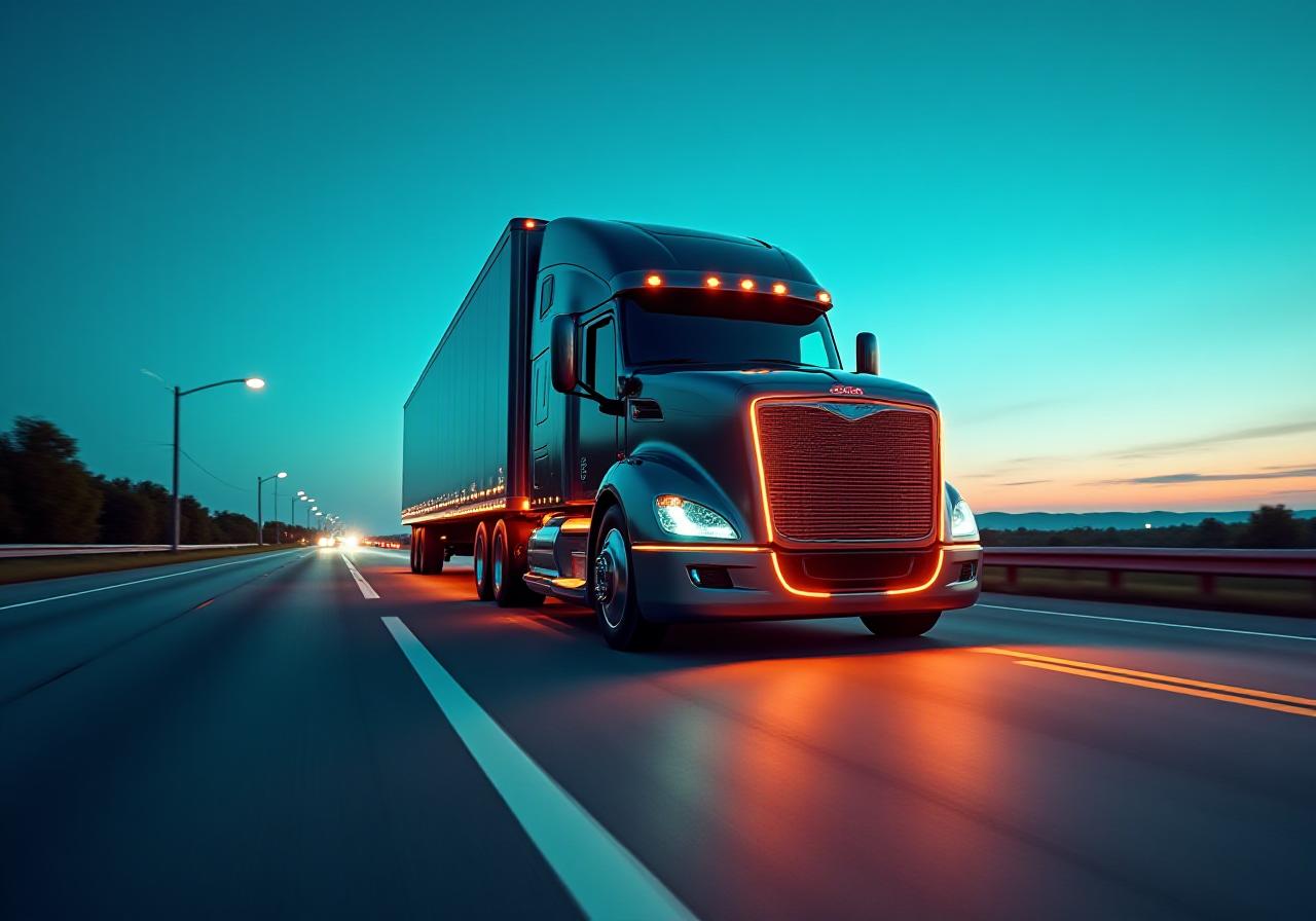 A sleek modern semi-truck moving at high speed